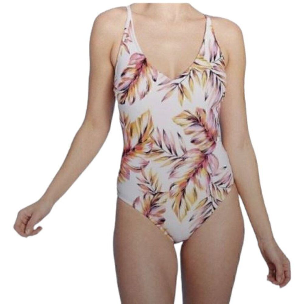Kona Sol V-Neck Cross Back Floral Print Medium Coverage onepiece swimsuit Size M